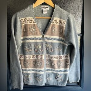 Vintage Alfred Dunner Blue and Tan Cardigan